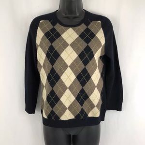 J Crew Navy Blue Cashmere Wool Sweater Argyle